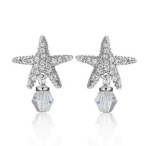 Swarovski® Crystal Starfish Dangle Studs • Drop Earrings • 925 Silver Overlay